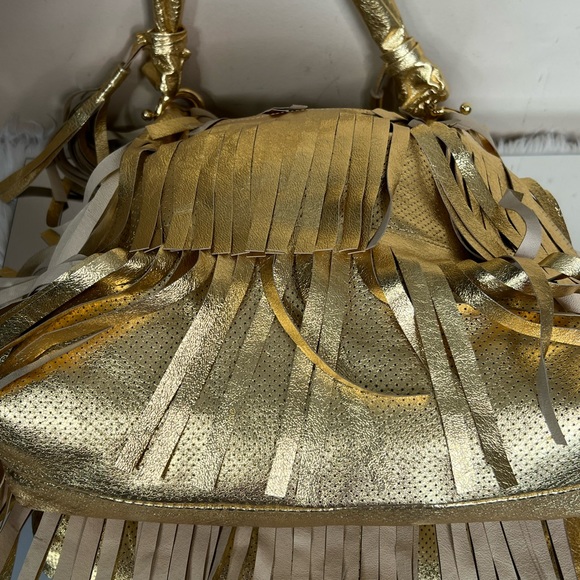 GOLDENBLEU Gold Genuine Leather Fringe Handbag - Picture 10 of 16